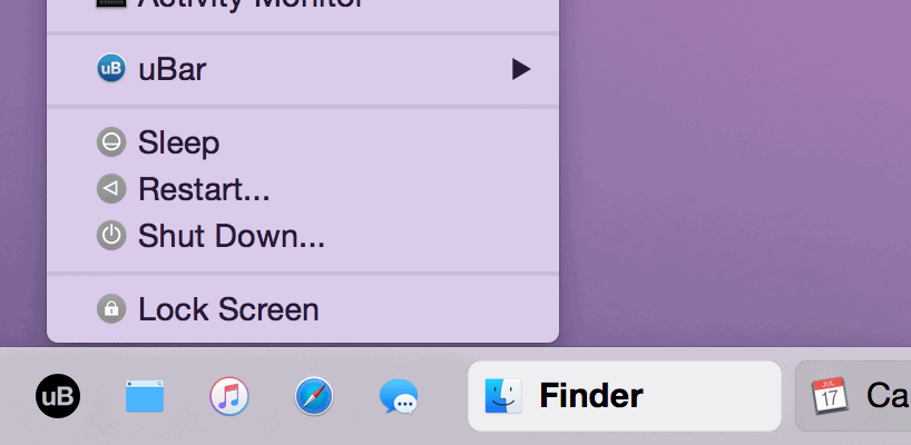 uBar configured as a task bar